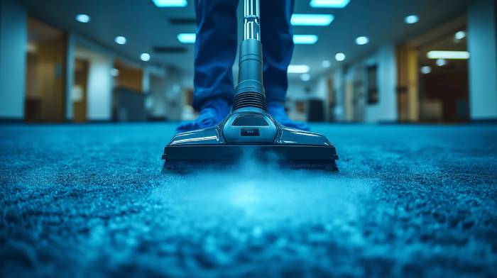 image of a clean worker disinfecting a carpet