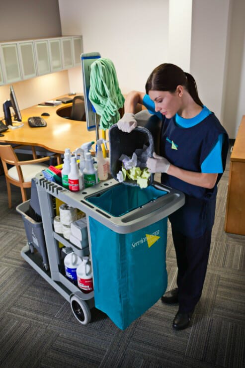 Janitor cleaning office